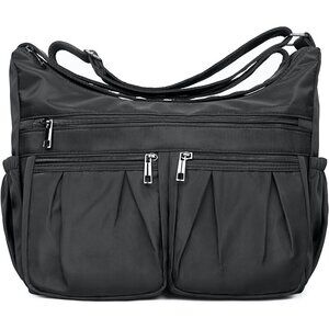 Women Black-l Nylon Water Resistant Anti Theft Travel Crossbody Shoulder Bag